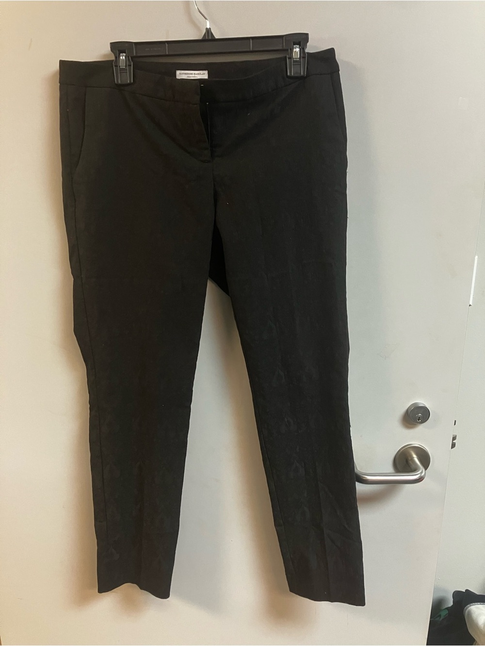Katherine Barclay Black Dress Pants with Subtle Floral Trim